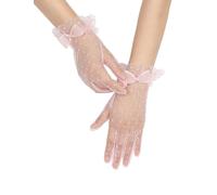 GRYUIRY Short Polka Dot Lace Gloves Bow Mesh Tea Party Glove for Women Wedding Bridal Gloves Hallowmas Prom Costume, Pink, One Size