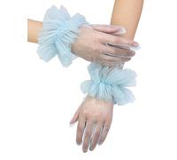 GRYUIRY Short Tulle Ruffle Gloves for Women Tea Party Mesh Sheer Opera Evening Party Gloves, Light Blue, One size