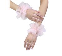 GRYUIRY Short Tulle Ruffle Gloves for Women Tea Party Mesh Sheer Opera Evening Party Gloves, pink, One size