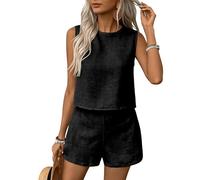 Gryvoilet Women's 2 Piece Sets Summer Casual Sleeveless Tank Top and Matching Shorts Lounge Sets Vacation Outfits, Black, M
