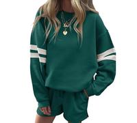 Gryvoilet Womens Varsity Striped Oversized Sweatshirt Drop Shoulder Long Sleeve Casual Fashion Pullover Top, Green, M