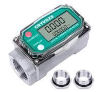 GRYVOZE 1 Inch Digital Turbine Fuel Flow Meter, 2.6-26 GPM Inline NPT Thread Flowmeter with 3/4 in Adapters for Water, Diesel, Gas Oil, Gasoline, and Other Liquids - Supports Gallon, QTS, PTS, L, m³