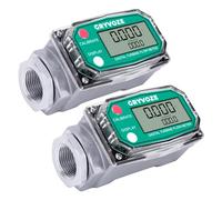 GRYVOZE 2 PCS 1 Inch Digital Turbine Fuel Flow Meter, 2.6-26 GPM Inline NPT Flowmeter with 3/4 in Adapters for Water, Diesel, Gas Oil, Gasoline, and Other Liquids - Supports Gallon, QTS, PTS, L, m³