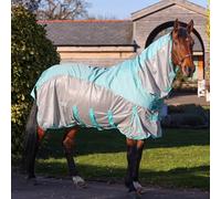 GS Equestrian Hybrid Combo Neck Fly Rug, Waterproof Top Section, Breathable Lightweight Material, with Fly Mask, Mint/Grey (6'0)