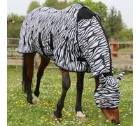 GS Equestrian Zebra Print Combo Fly Rug with Fixed Neck, Black and White Stripe Pattern, Breathable Horse Protection (6'6)