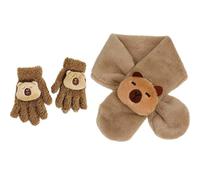GS Forever Children Beanie Hat Scarf Glove Set, Kids Winter Warm Knitted Set Thermal Cap Warmer Gloves Soft Hat Scarf Mitten for 5-12 Years Old (Capybara scarf and gloves set)