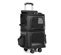 GSACLKES Carts,Puppy Rollicarrier with 2 Compartment - Soft-Sidedt Travel Trolley Forall Dogs/Cats/Rabbits - Cat Carrier with Wheels Andhandle/Black