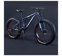 GSACLKES Mountains, 24 inch Fat Tire Hardtail Mountain for Men and Women, Dual-Suspension Adult Mountain Trails, All Terrain Bicycle with Adjustable Seat & Dual Disc Brake,Blue,7 Speed