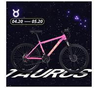 GSACLKES Mountains, 27 Speed Mountain Magnesiumy and High Carbon Steel with Constellations Seat, Frontpension Disc Brake Outdoors for Men Women,Libra/Taurus