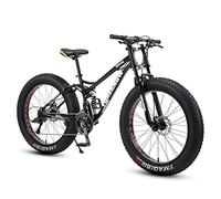 GSACLKES Mountains, Fat Tire for Men Women, 24-Inch Wheels, 4-Inch Wide Knobby Tires 7/21/24/27/30 Speed Beach Snow Mountain Bicycle, Dual-Suspension & Dual Disc Brake,White,21 Speed/Black/24 Sed