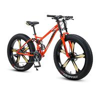 GSACLKES Mountains, Fat Tire for Men Women, 26-Inch Wheels, 4-Inch Wide Knobby Tires 7/21/24/27/30 Speed Beach Snow Mountain Bicycle, Dual-Suspension & Dual Disc Brake,Blue Spoke,7 Speed/Orae 5 Spoke/