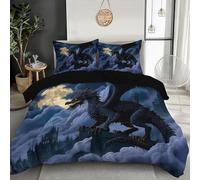 GSAEIMCT 3 Pieces Black White Castle Dragon Bedding Set With Pillowcases Fantasy Animals Duvet Cover With Zipper Closure Soft Microfiber Quilt Cover Bedroom Accessories Single 135X200Cm