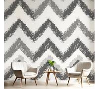 GSAEIMCT 3D Black Gray Herringbone Stripes Panoramic Wallpaper Mural,450X300Cm Silk Wall Mural with Abstract Geometry,High-Resolution Print,Wall Décor for Living Room,Bedroom Or Dining Area