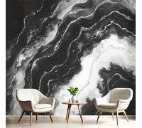 GSAEIMCT 3D Black White Marble Lines Panoramic Wallpaper Mural,300X210Cm Silk Wall Mural with Abstract Art,High-Resolution Print,Wall Décor for Living Room,Bedroom Or Dining Area