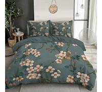GSAEIMCT 3D Blue-Green Apple Blossom Leaves Bedding Set Elegant Plants Print Microfiber Comforter Cover For Children Kids Boys Girls Bedroom Collection 3Pcs,Super King 260X220Cm