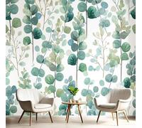 GSAEIMCT 3D Blue-Green Simple Eucalyptus Wall Mural Wallpaper Watercolor Plants Wallpaper Mural Poster Background Painting Silk Murals for Living Room Bedroom Home Print Decor,350X260Cm