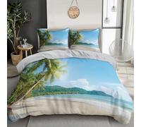 GSAEIMCT 3D Blue-Green Sky Palm Trees Bedding Set Summer Island Print Microfiber Comforter Cover For Children Kids Boys Girls Bedroom Collection 3Pcs,Double 200X200Cm
