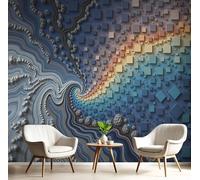 GSAEIMCT 3D Blue Illusory Elements Panoramic Wallpaper Mural,300X210Cm Silk Wall Mural with Mosaic Art,High-Resolution Print,Wall Décor for Living Room,Bedroom Or Dining Area