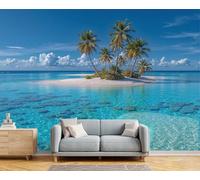 GSAEIMCT 3D Blue Tropical Islands Panoramic Wallpaper Mural,300X210Cm Silk Wall Mural with Nature Photography,High-Resolution Print,Wall Décor for Living Room,Bedroom Or Dining Area