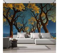 GSAEIMCT 3D Brownish-Yellow Tree-Lined Avenues Panoramic Wallpaper Mural,250X170Cm Silk Wall Mural with European Scenery,High-Resolution Print,Wall Décor for Living Room,Bedroom Or Dining Area