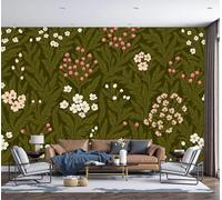 GSAEIMCT 3D Dark Green Lush Wildflowers Panoramic Wallpaper Mural,300X210Cm Silk Wall Mural with Retro Country,High-Resolution Print,Wall Décor for Living Room,Bedroom Or Dining Area