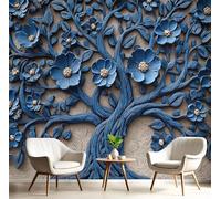 GSAEIMCT 3D Effect Wallpaper Blue Flowers and Trees 400X280Cm,Relief Plants Art Wall Murals Print Photo Wall Mural,for Living Room Bedroom Children's Room Home Hallway Lounge Decoration