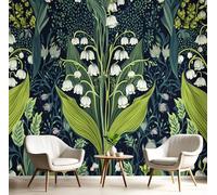 GSAEIMCT 3D Effect Wallpaper Blue-Green Lily of The Valley Green Leaves 350X260Cm,Art Murals Photo Wall Mural Illustration of Plants for Living Room Bedroom Decor Children's Room Home Landscape