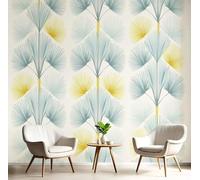 GSAEIMCT 3D Effect Wallpaper Yellow Blue Fan Palm Tree 350X260Cm,Art Murals Photo Wall Mural Sector Geometry for Living Room Bedroom Decor Children's Room Home Landscape Background Decoration