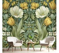 GSAEIMCT 3D Effect Wallpaper Yellow-Green Tulip Flowers 150X105Cm,Art Murals Photo Wall Mural William Morris Plant for Living Room Bedroom Decor Children's Room Home Landscape Background Decoration