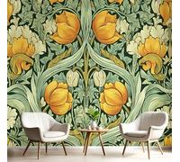 GSAEIMCT 3D Effect Wallpaper Yellow-Green Tulip Flowers 350X260Cm,Art Murals Photo Wall Mural William Morris Plant for Living Room Bedroom Decor Children's Room Home Landscape Background Decoration