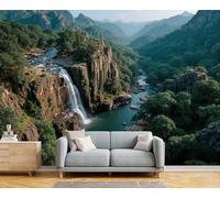 GSAEIMCT 3D Grayish Brown Canyon Waterfall Panoramic Wallpaper Mural,450X300Cm Silk Wall Mural with Landscape Photography,High-Resolution Print,Wall Décor for Living Room,Bedroom Or Dining Area