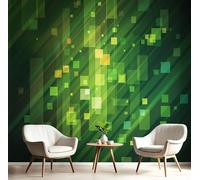 GSAEIMCT 3D Green Square Mosaic Panoramic Wallpaper Mural,350X260Cm Silk Wall Mural with Cyberpunk Textures,High-Resolution Print,Wall Décor for Living Room,Bedroom Or Dining Area