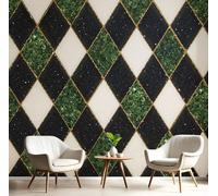 GSAEIMCT 3D Green Symmetrical Rhombus Panoramic Wallpaper Mural,400X280Cm Silk Wall Mural with Mosaic Geometry,High-Resolution Print,Wall Décor for Living Room,Bedroom Or Dining Area