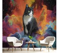 GSAEIMCT 3D Mural Photo Wallpaper Color Nebula Cat Backdrop Wall Fantasy Animals Interior Decor Panel Bathroom Restaurant Hall Living Children Room Hallway Art Murals,300X210Cm