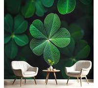 GSAEIMCT 3D Mural Photo Wallpaper Dark Green Fresh Four-Leaf Clover Backdrop Wall Natural Plants Interior Decor Panel Bathroom Restaurant Hall Living Children Room Hallway Art Murals,300X210Cm