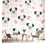 GSAEIMCT 3D Mural Photo Wallpaper Red and White Loving Puppy Backdrop Wall Cartoon Animals Interior Decor Panel Bathroom Restaurant Hall Living Children Room Hallway Art Murals,450X300Cm