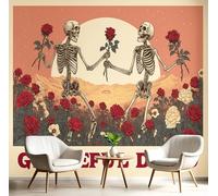 GSAEIMCT 3D Mural Photo Wallpaper Red Yellow Rose Skull Backdrop Wall Creative People Interior Decor Panel Bathroom Restaurant Hall Living Children Room Hallway Art Murals,400X280Cm