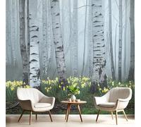 GSAEIMCT 3D Mural Photo Wallpaper White Green Narcissus Birch Forest Backdrop Wall Spring Scenery Interior Decor Panel Bathroom Restaurant Hall Living Children Room Hallway Art Murals,250X170Cm