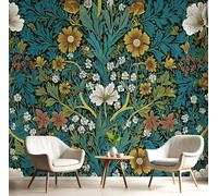 GSAEIMCT 3D Mural Wallpaper Blue-Green Vine Green Leaves Silk Cloth Photo Wall Art William Morris Plant for Corridor Nursery Bedroom and Living Children's Room Wall Decoration Poster,400X280Cm