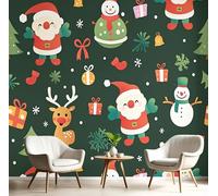GSAEIMCT 3D Mural Wallpaper Dark Green Reindeer Old Man Silk Cloth Photo Wall Art Christmas Art For Corridor Nursery Bedroom And Living Children'S Room Wall Decoration Poster,400X280Cm