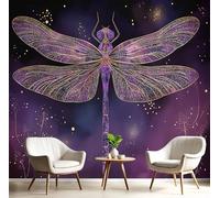 GSAEIMCT 3D Mural Wallpaper Purple Gold Crystal Dragonfly Silk Cloth Photo Wall Art Fantasy Insects for Corridor Nursery Bedroom and Living Children's Room Wall Decoration Poster,450X300Cm