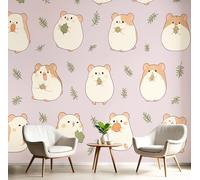 GSAEIMCT 3D Mural Wallpaper Purple-Green Leaf Hamster Silk Cloth Photo Wall Art Cartoon Animals for Corridor Nursery Bedroom and Living Children's Room Wall Decoration Poster,150X105Cm