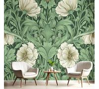 GSAEIMCT 3D Mural Wallpaper White Green Flowers Green Leaves Silk Cloth Photo Wall Art William Morris Plant for Corridor Nursery Bedroom and Living Children's Room Wall Decoration Poster,250X170Cm