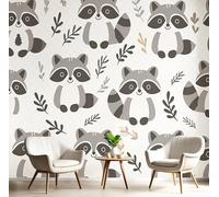 GSAEIMCT 3D Off-White Raccoon Leaf Wall Mural Wallpaper Cute Animals Wallpaper Mural Poster Background Painting Silk Murals for Living Room Bedroom Home Print Decor,150X105Cm