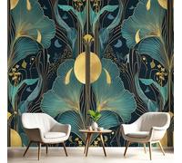 GSAEIMCT 3D Panoramic Wallpaper Mural,200X140Cm Wall Poster Gold Blue Moonlight Mermaid Art Print Design Photo Effect,Emerald Elegant Art Decoration for Bedroom Living Room Corridor