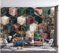 GSAEIMCT 3D Panoramic Wallpaper Mural,250X170Cm Wall Poster Geometric Hexagon Marble Art Art Photo Wallpaper 3D Effect,Red Green Wallpaper Mural,Poster Decoration for Bedroom Living Room Corridor