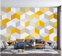 GSAEIMCT 3D Panoramic Wallpaper Mural, 300X210Cm Wall Poster 3D Cube Spatial Geometry Art Photo Wallpaper 3D Effect, Yellowish-White Wallpaper Mural,Poster Decoration for Bedroom Living Room Corridor