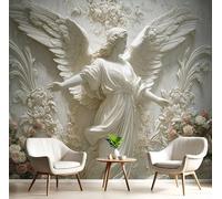 GSAEIMCT 3D Panoramic Wallpaper Mural,300X210Cm Wall Poster Pink Flower Angel Art Print Design Photo Effect,Emerald Marble Plants Decoration for Bedroom Living Room Corridor