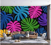 GSAEIMCT 3D Panoramic Wallpaper Mural,400X280Cm Wall Poster Bright Leaves Modern Minimalist Art Photo Wallpaper 3D Effect,Multicolor Wallpaper Mural,Poster Decoration for Bedroom Living Room Corridor