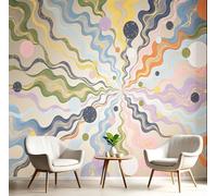 GSAEIMCT 3D Powder Blue Dotted Lines Panoramic Wallpaper Mural,300X210Cm Silk Wall Mural with Abstract Art,High-Resolution Print,Wall Décor for Living Room,Bedroom Or Dining Area